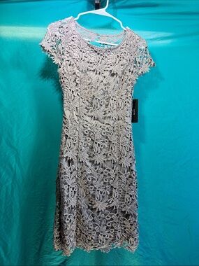 Lulu's Light Gray Floral Lace Midi Dress
